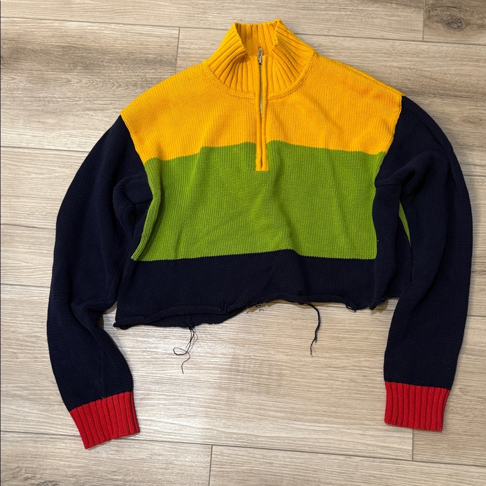 Colorblock Half-Zip Sweater - Yellow, Green, and Black